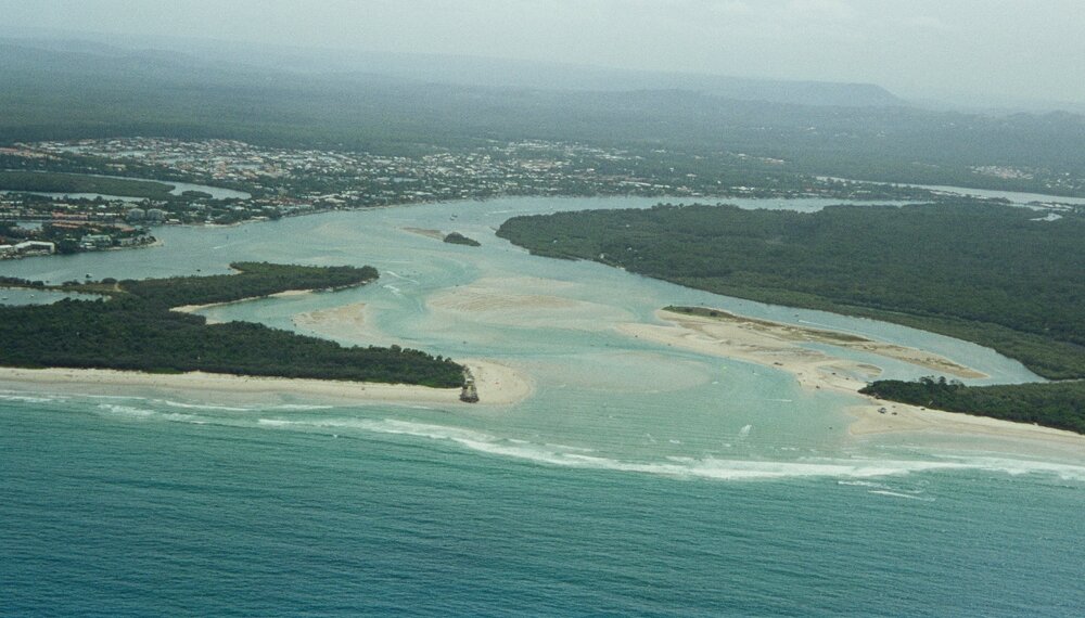 Aerial view, Noosa River mouth and Bar, Noosa Heads, 21 January 2003