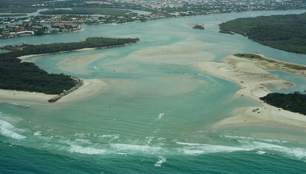 Aerial view, Noosa River mouth and Bar, Noosa Heads, 21 January 2003