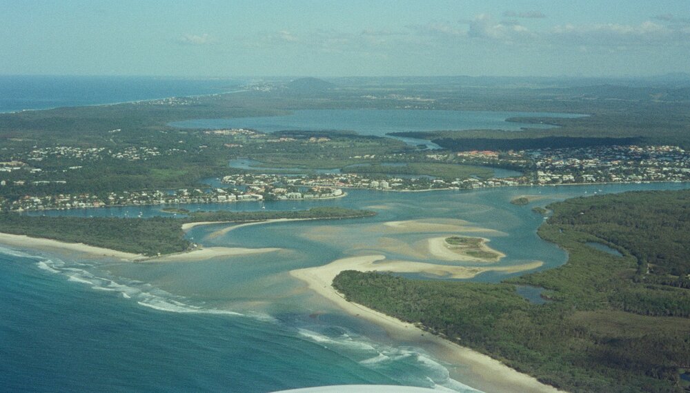 Aerial view, Noosa River mouth and Bar, Noosa Heads, 3 June 2004
