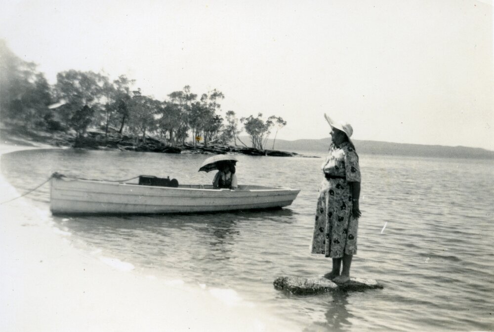 Nancy Powell (r) and friend, Lake Cootharaba, ca 1950