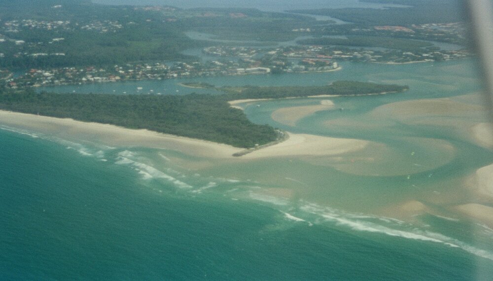 Aerial view, Noosa River mouth and Bar, Noosa Heads, 18 February 2003