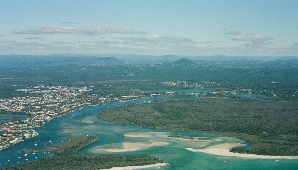 Aerial view, Noosa River mouth and Bar, Noosa Heads, 19 June 2007