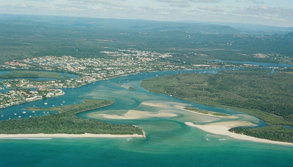 Aerial view, Noosa River mouth and Bar, Noosa Heads, 19 June 2007
