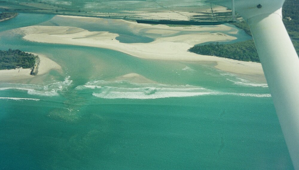 Aerial view, Noosa River mouth and Bar, Noosa Heads, 10 August 2006