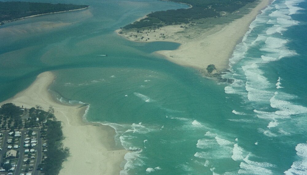 Aerial view, Maroochy River mouth and Bar, Maroochydore,  21 February 2005
