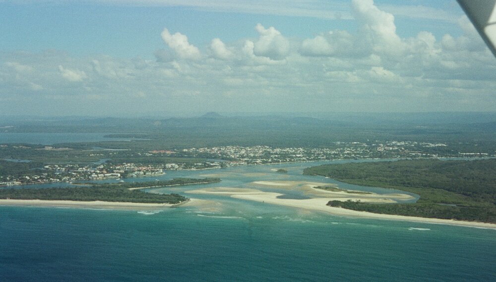Aerial view, Noosa River mouth and Bar, Noosa Heads, 11 May 2006
