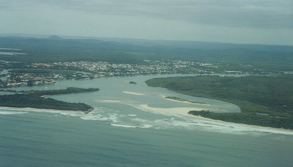 Aerial view, Noosa River mouth and Bar, Noosa Heads, 16 March 2006