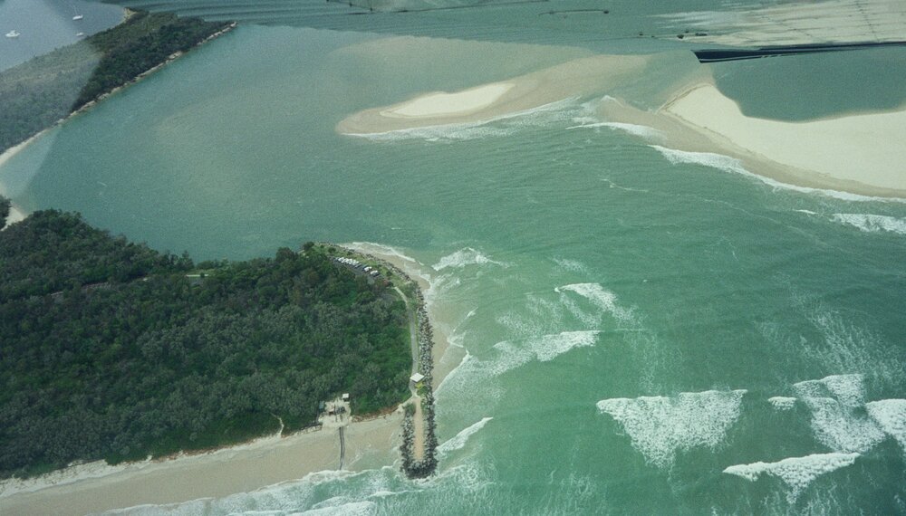 Aerial view, Noosa River mouth and Bar, Noosa Heads, 16 March 2006