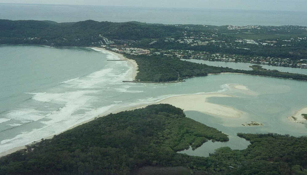 Aerial view, Noosa River mouth and Bar, Noosa Heads, 16 March 2006