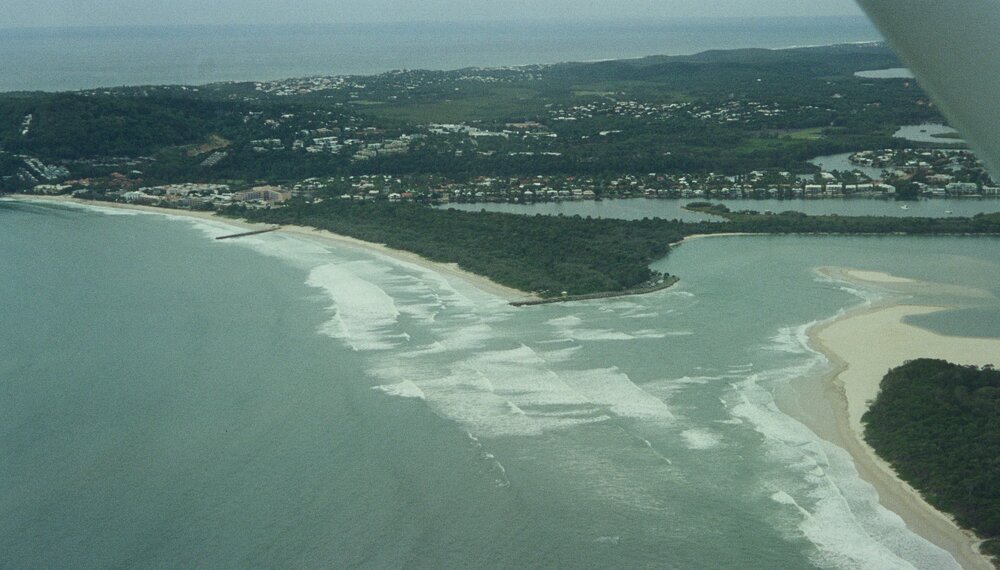 Aerial view, Noosa River mouth and Bar, Noosa Heads, 16 March 2006