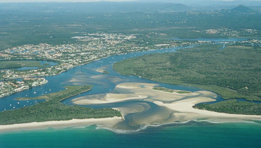 Aerial view, Noosa River mouth and Bar, Noosa Heads, 20 June 2007