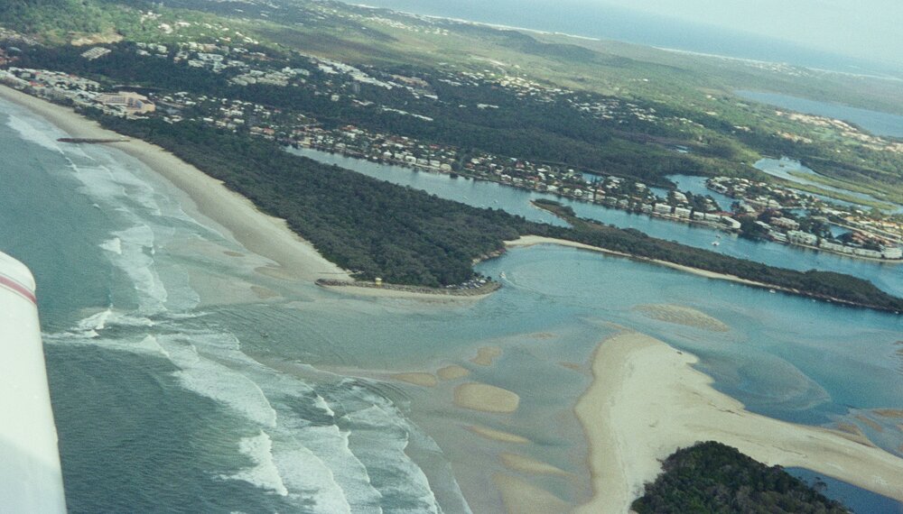 Aerial view, Noosa River mouth and Bar, Noosa Heads, 27 July 2005
