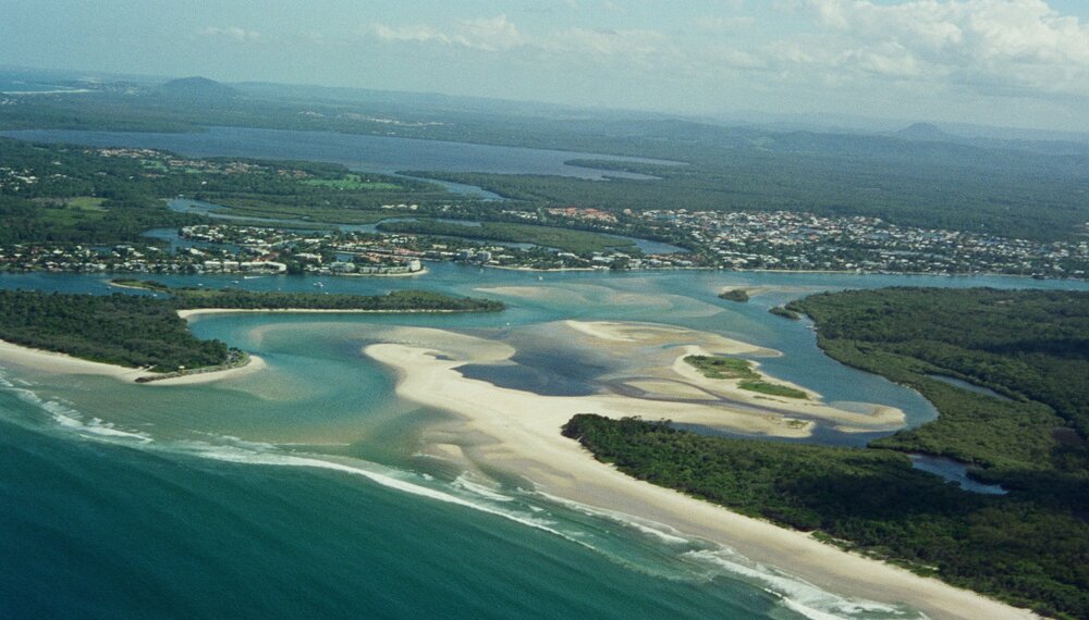 Aerial view, Noosa River mouth and Bar, Noosa Heads, 30 January 2006