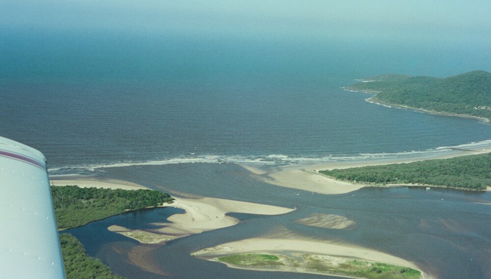 Aerial view, Noosa River mouth and Bar, Noosa Heads, 1 March 2004