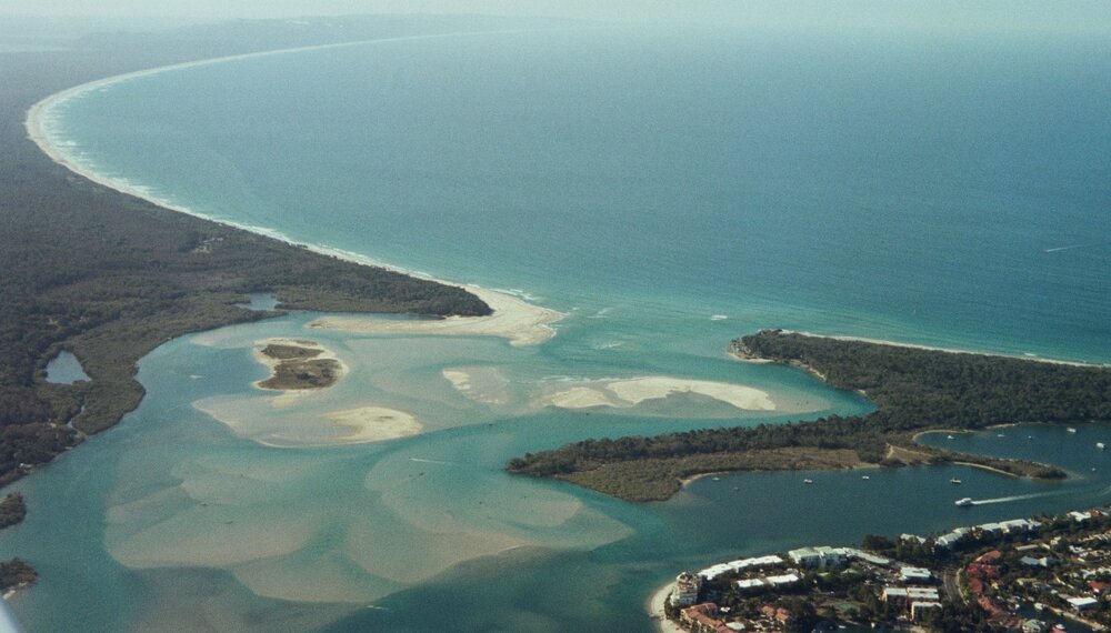 Aerial view, Noosa River mouth and Bar, Noosa Heads, 7 August 2007