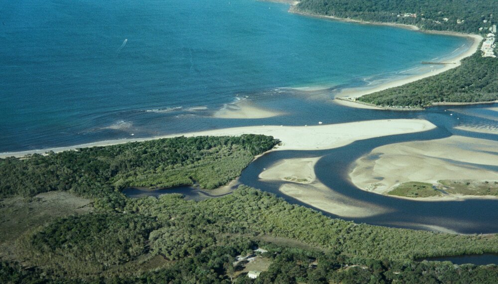 Aerial view, Noosa River mouth and Bar, Noosa Heads, 2 August 2008
