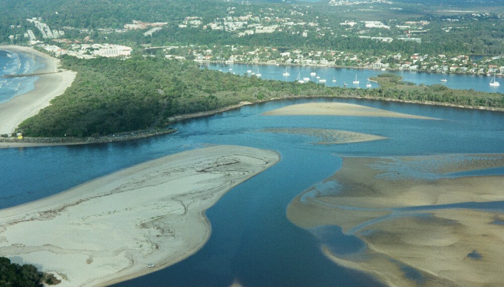 Aerial view, Noosa River mouth and Bar, Noosa Heads, 6 June 2008