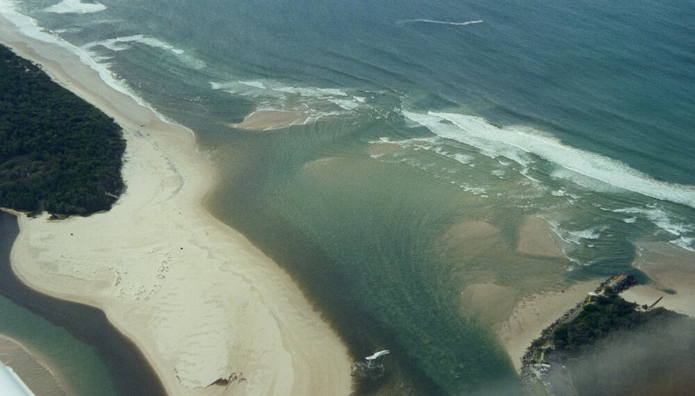 Aerial view, Noosa River mouth and Bar, Noosa Heads, 8 April 2008
