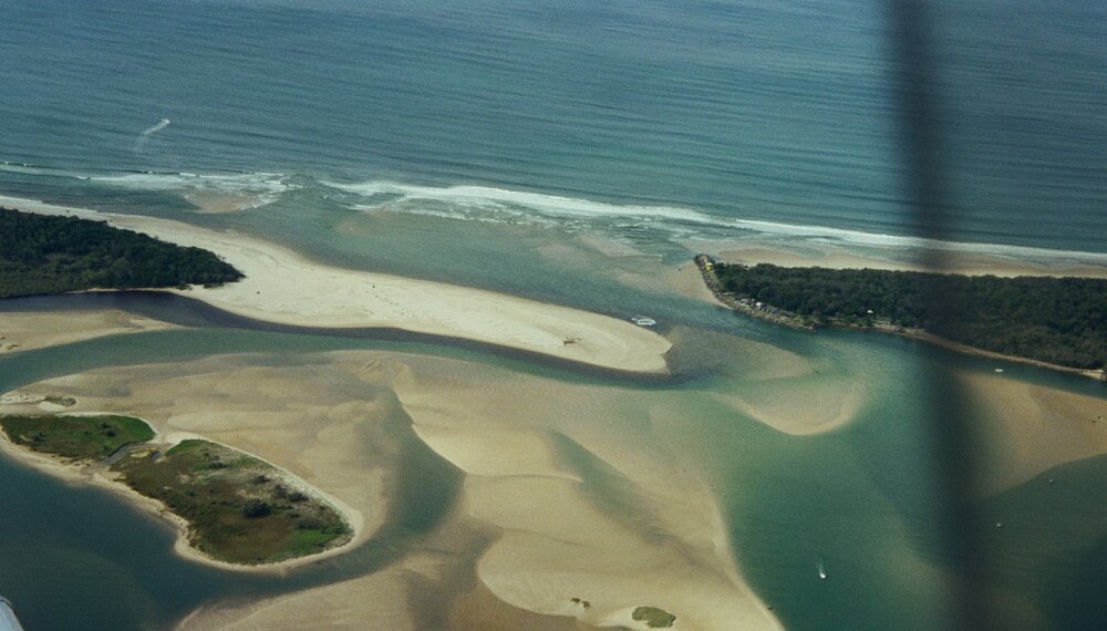 Aerial view, Noosa River mouth and Bar, Noosa Heads, 8 April 2008