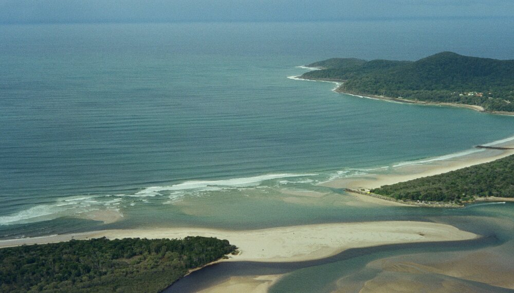 Aerial view, Noosa River mouth and Bar, Noosa Heads, 8 April 2008