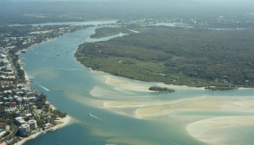 Aerial view, Noosa River mouth and Bar, Noosa Heads, 20 August 2008