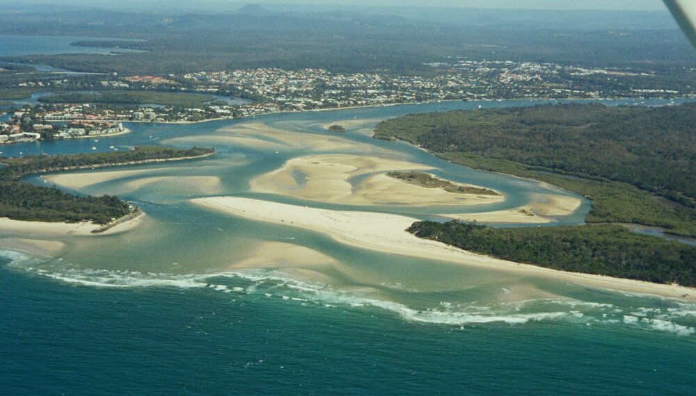 Aerial view, Noosa River mouth and Bar, Noosa Heads, 20 August 2008