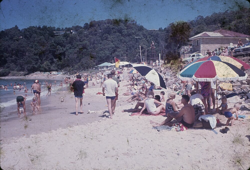 Beachgoers, Noosa Main Beach, Noosa Heads, ca 1970s