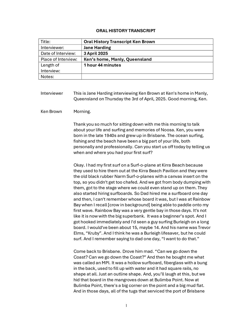 Ken Brown Oral History - Transcript