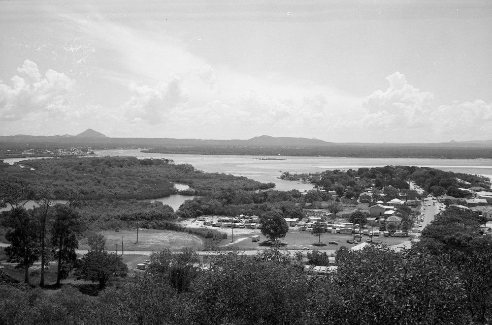 Aerial view, Noosa Heads looking southwest, 1967 Heritage Noosa