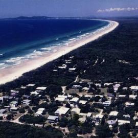 Aerial photo, Teewah Beach Village, Noosa North Shore