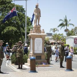 Guard Commander Tom Dawson, Troopers Mark Price and Chad Monroe and Wayne Hampton (l-r), catafalque party, War Memorial, Remembrance Day, Tewantin, 11 November 2018