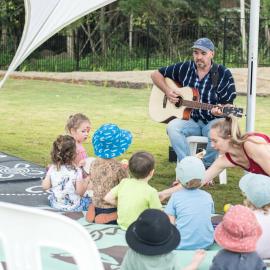 Enjoying a song, Hinterland Adventure Playground Official Opening, Marara Street, Cooroy, 6 May 2022