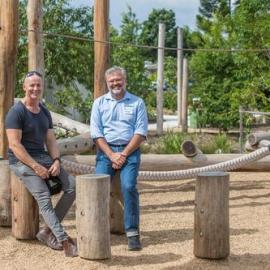 Dallas Bickle and Paul Brennan (l-r), Hinterland Adventure playground, Marara Street, Cooroy, 6 May 2022