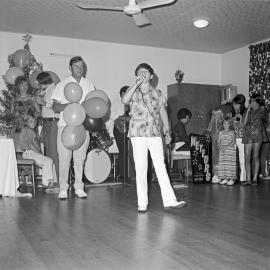 David Gordon and Graham Newman, Christmas party, Lakes Motor Inn restaurant, Tewantin, 1  December 1972