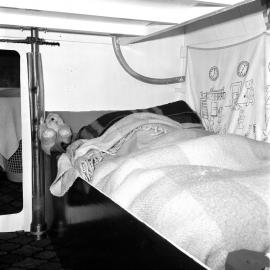 Child's bunkbed, Interior, Trimaran 'Diana', Noosa River, Noosa Heads, July 1973