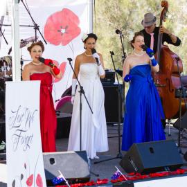 Cherryn Lomas, Anita David and Kelsey Giarola, Andrew Sisters Tribute Show, Remembrance Day, Looking Forward to Peace Event, Tewantin-Noosa RSL Memorial Park, Tewantin, 11 November 2018