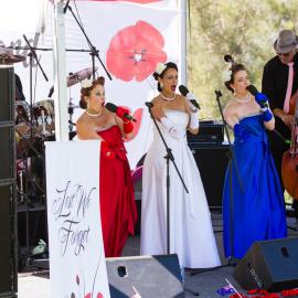 Cherryn Lomas, Anita David and Kelsey Giarola, Andrew Sisters Tribute Show, Remembrance Day, Looking Forward to Peace Event, Tewantin-Noosa RSL Memorial Park, Tewantin, 11 November 2018