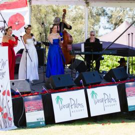 Cherryn Lomas, Anita David and Kelsey Giarola, Andrew Sisters Tribute Show, Remembrance Day, Looking Forward to Peace Event, Tewantin-Noosa RSL Memorial Park, Tewantin, 11 November 2018