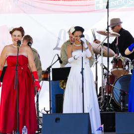 Cherryn Lomas, Anita David and Kelsey Giarola, Andrew Sisters Tribute Show, Remembrance Day, Looking Forward to Peace Event, Tewantin-Noosa RSL Memorial Park, Tewantin, 11 November 2018