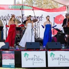 Cherryn Lomas, Anita David and Kelsey Giarola, Andrew Sisters Tribute Show, Remembrance Day, Looking Forward to Peace Event, Tewantin-Noosa RSL Memorial Park, Tewantin, 11 November 2018
