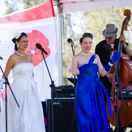 Cherryn Lomas, Anita David and Kelsey Giarola, Andrew Sisters Tribute Show, Remembrance Day, Looking Forward to Peace Event, Tewantin-Noosa RSL Memorial Park, Tewantin, 11 November 2018