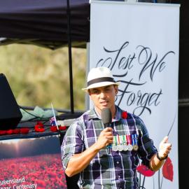 Andy Fermo, returned serviceman, Afghanistan, Remembrance Day, Looking Forward to Peace Event, Tewantin-Noosa RSL Memorial Park, Tewantin, 11 November 2018