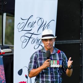 Andy Fermo, returned serviceman, Afghanistan, Remembrance Day, Looking Forward to Peace Event, Tewantin-Noosa RSL Memorial Park, Tewantin, 11 November 2018