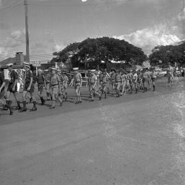 Tewantin-Noosa Scouts, ANZAC Day march, Poinciana Avenue, Tewantin, 25 April 1973