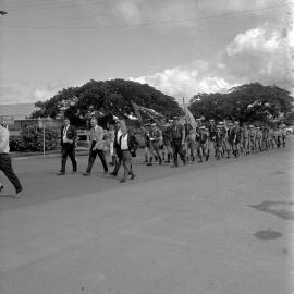Tewantin-Noosa Scouts, ANZAC Day march, Poinciana Avenue, Tewantin, 25 April 1973