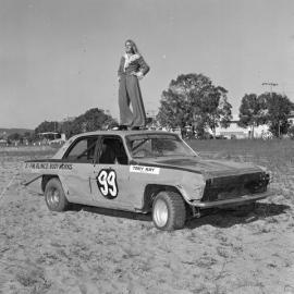 Model, promotional photos, Sunshine Coast Speedway, Tewantin, 21 May 1973