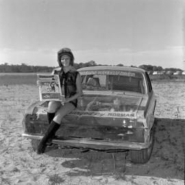 Model, promotional photos, Sunshine Coast Speedway, Tewantin, 21 May 1973