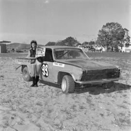 Model, promotional photos, Sunshine Coast Speedway, Tewantin, 21 May 1973