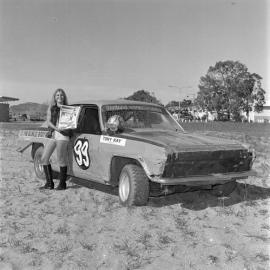 Model, promotional photos, Sunshine Coast Speedway, Tewantin, 21 May 1973