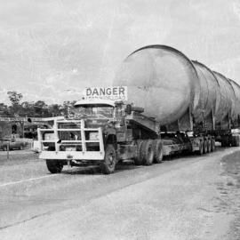 Evans Deakin tankers in transit,  Elm Street, Cooroy, September 1973